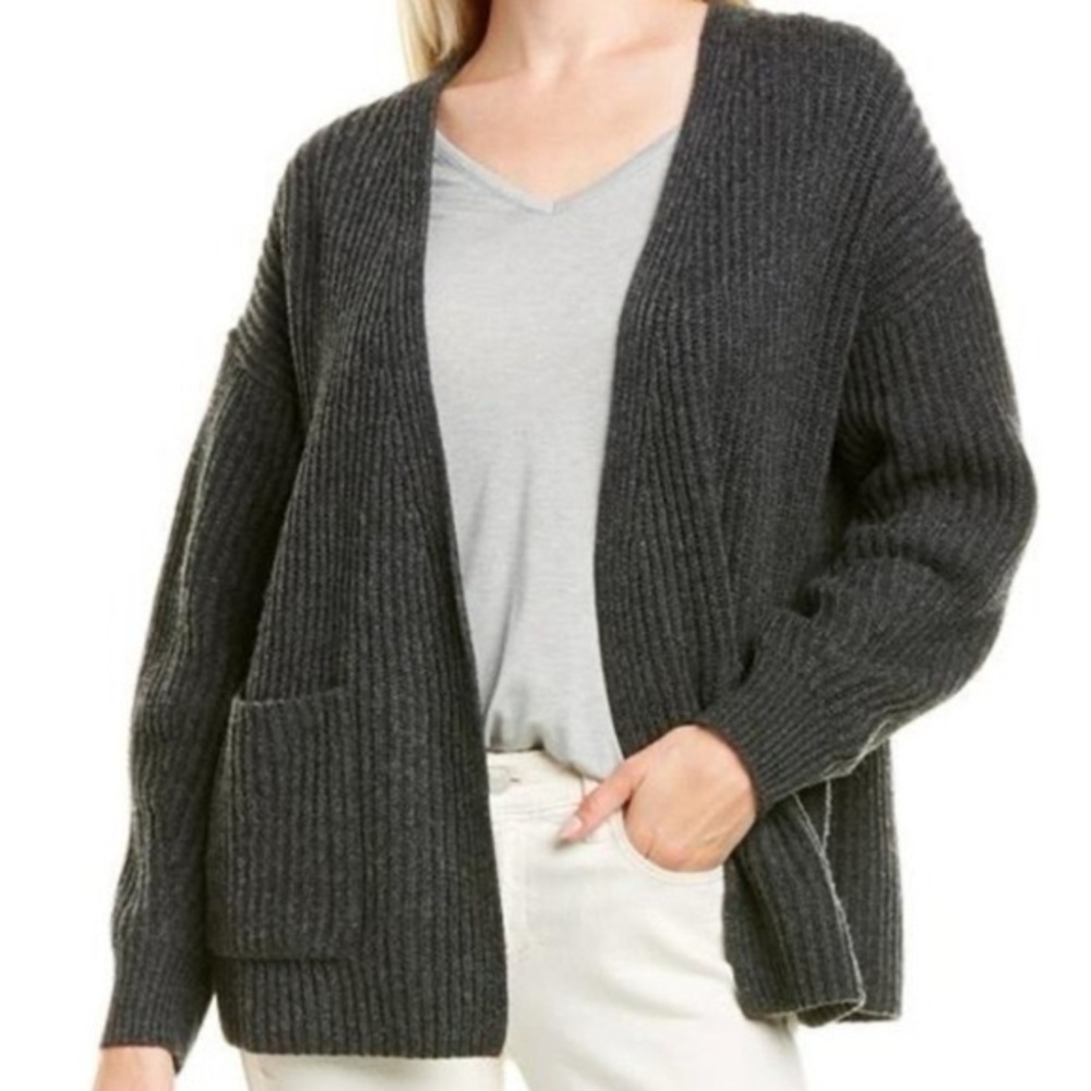Madewell Redford Merino Wool Blend Chunky Cardigan Sweater Womens Large Charcoal